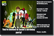 ben 10 birthday party invitations