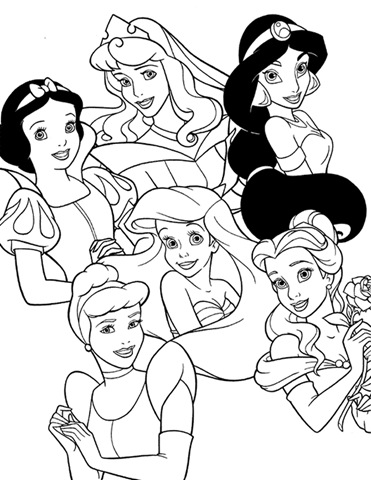 Disney Coloring Sheets on Sechs Disney Prinzessinnen In Einer Malvorlage Bei Personalized Party