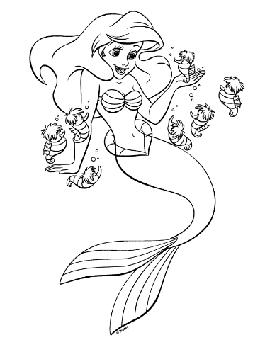 Ariel Coloring on Free Little Mermaid Invitations
