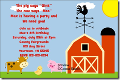 barnyard farm animals birthday party invitation