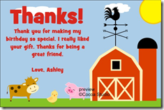 barnyard farm animals thank you card