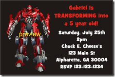 transformers photo birthday party invitation