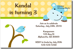 hippo birthday party invitation