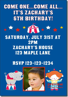 circus birthday party invitation