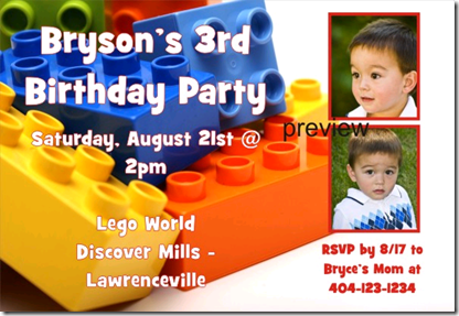 lego photo birthday invitation