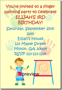finger painting birthday party invitation