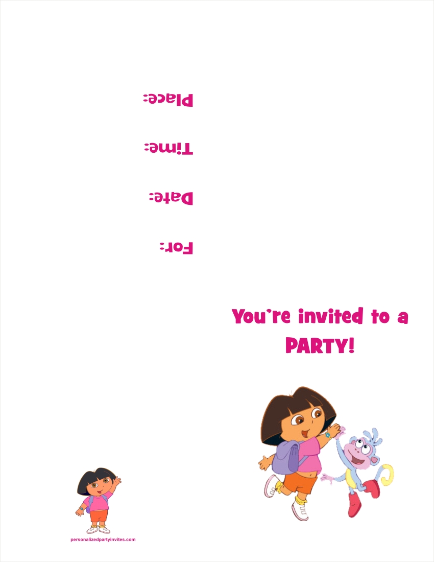 Dora The Explorer Free Printable Birthday Party Invitation Personalized Party Invites
