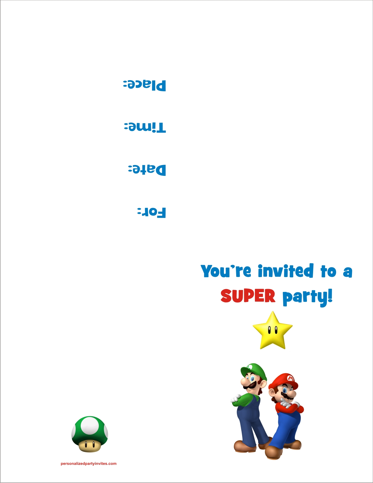 Super Mario Bros FREE Printable Birthday Party Invitation Personalized