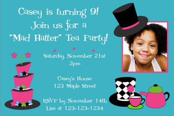 mad hatter tea party birthday invitations
